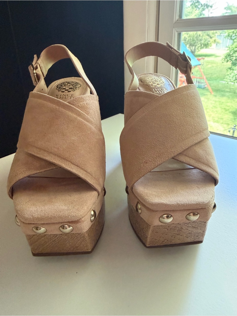 Vince Camuto Nude Beige Suede Platform Sandals